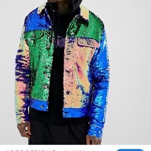 ASOS Multicolor Festival Western Sequin Jacket - Blue, Green, Gold